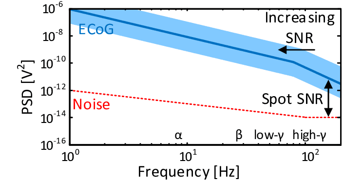 @Typical PSD of ECoG and the noise PSD of a low-noise amplifier